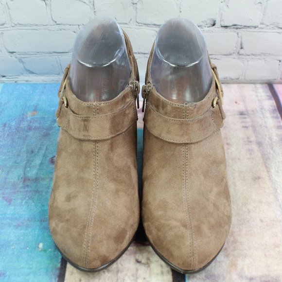 Aerosoles Brown Leather Side Zip Ankle Strap Heeled Booties Size 9 - Picture 4 of 9
